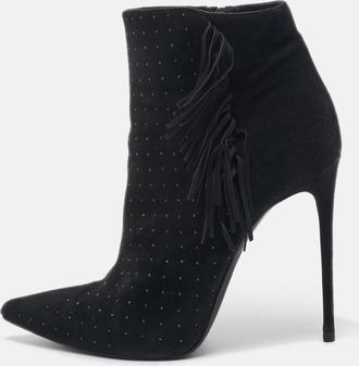 Le Silla Black Suede Studded Lace-Up Ankle Boots