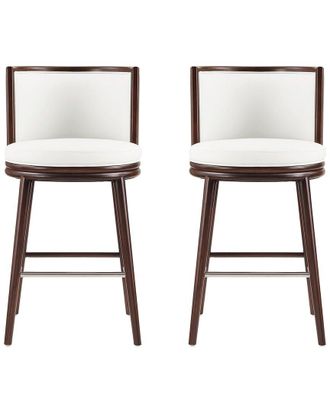 Manhattan Comfort Set Of 2 Evalyn Leatherette Barstools With Beech Wood Legs