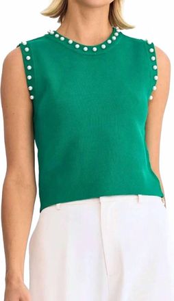 Entro Meghan Pearl Embellished Sleeveless Top In Emerald