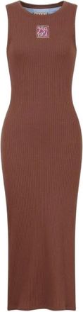 Marni Midi-jurk van geribbelde gebreide stof zonder mouwen - Dames - Casual kleedjes - Bruin - XS - Katoen - Kleedjes