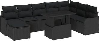 vidaXL Garden Sofa Set with Cushion 9 pcs Black Poly rattan vidaXL