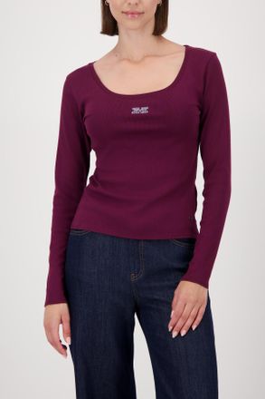 Monari Langarmshirt MONARI Shirt Rippe Schmuck, Damen, Gr. 38, rot (bordeaux), Web, Obermaterial: 94% Baumwolle, 6% Elasthan, unifarben, regular fit normal, 