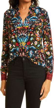 Alice & Olivia Alice + Olivia Eloise Button-Up Silk Blouse in Santa Monica Multi, Size X-Small