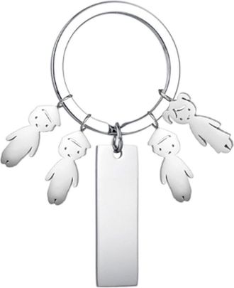 Generic Personalised Family Keychain - Customisable Name Strip, Durable Anti-Tarnish Stainless Steel, Cute Decorative Doll Charms, Lightweight Easy to Carry, 