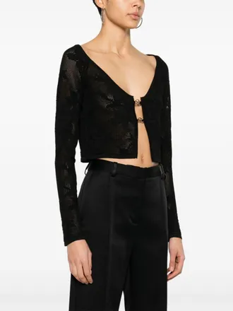 Blumarine Crochet Openwork Floral Cardigan - Black