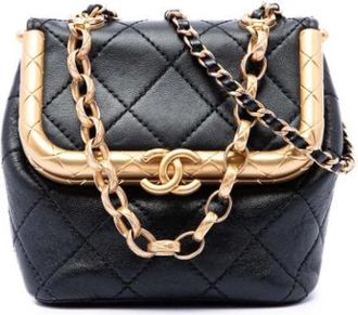 Chanel Pre-owned Quilted Lambskin Satchel - Dames - Vintage Mini Tas - Zwart - ONE Size - Leer - Vintage