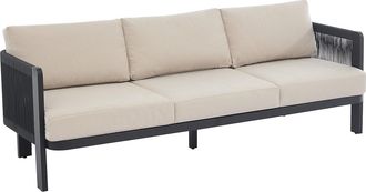 Vente-Unique Sof&aacute; de jard&iacute;n de 3 plazas de aluminio y cuerda - Negro con cojines beige - HELYSI de MYLIA