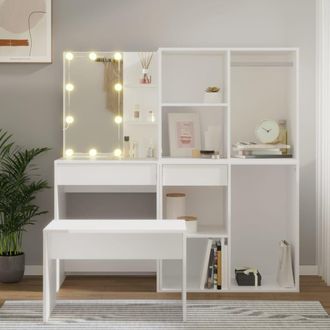 Berkfield Home Dressing Table Set with LED White Engineered Wood