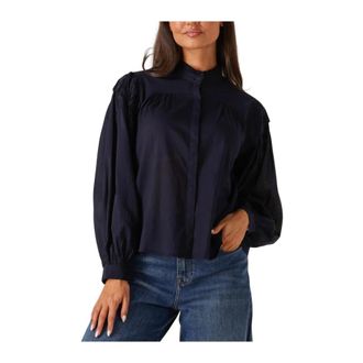 Antik Batik Overhemden, Dames, Blauw, L, Katoen, Chique Navy Katoenen Blouse