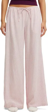 Cotton On Womens Cloud Soft Wide Leg Flannel Pant in Gerry Stripe Pink Kiss Black at Nordstrom, Size Medium