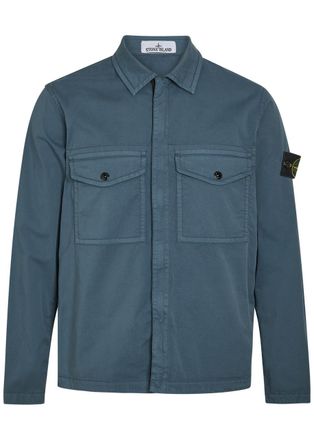 Stone Island Logo-appliqu&eacute;d Stretch-cotton Overshirt - Blue Dark - XL