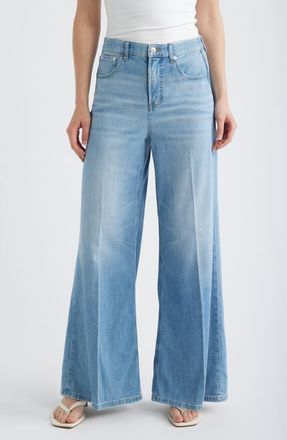 Spanx SPANXsupersmooth Authentic 360 Lightweight High Waist Super Wide Leg Jeans in Seaside Blue at Nordstrom, Size X-Small