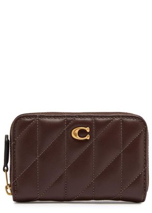 Coach Quilted Logo Leather Wallet - Brown - One Size