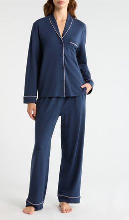 Lunya Slumberknit Pajamas in Deep Blue/Delicate Pink at Nordstrom, Size X-Small