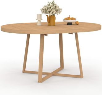 IDMarket Selma Tavolo Da Pranzo Rotondo Allungabile 4-8 Persone Effetto Legno Faggio 110-150 Cm