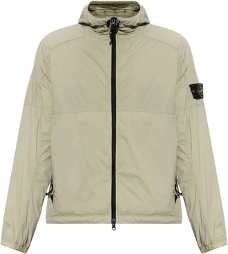 Stone Island Jas met logopatch - Heren - Windbreakers - Beige - L - Fitness