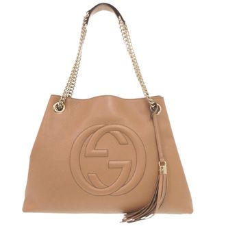 Gucci Beige Leather Shoulder Bag Tote Bag (Pre-Owned)