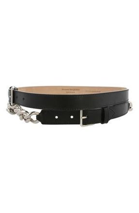 McQ by Alexander McQueen Chain Trim Leather Belt in Black at Nordstrom Rack, Size 85
