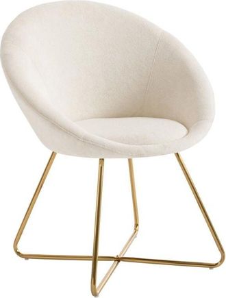 Vente-Unique Sedia in Tessuto bouclette e Metallo Dorato Bianco - BURBAN