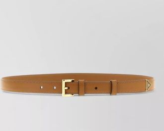 Prada leather belt featuring signature gold hardware