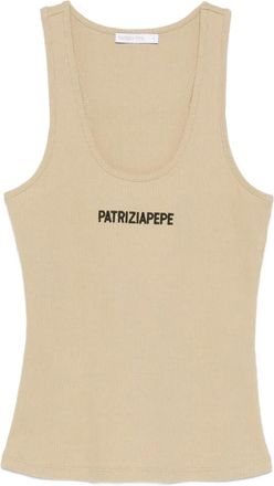 Patrizia Pepe Canotta a coste con logo - Toni neutri