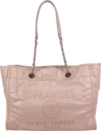 Chanel Pink Beige Leather Handbag Tote Bag (Pre-Owned)
