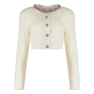 Self Portrait Cardigans, female, Beige, Size: M Rhinestone Button Wool-Blend Cardigan
