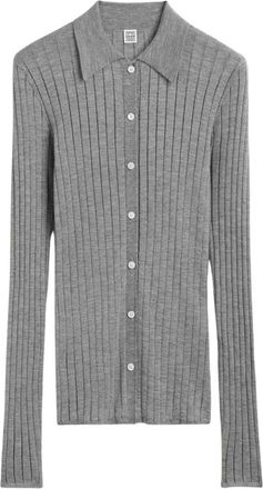 Toteme Slim Ribbed Shirt - female - Tot&ecirc;Me - Shirts - Gray - S - Blouses & Shirts