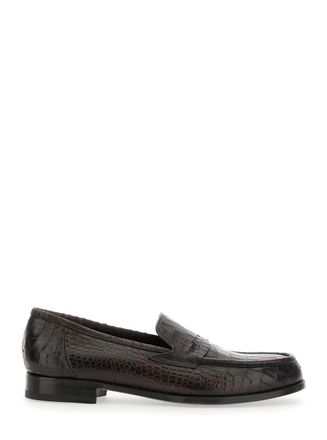 Lidfort luisiana Brown Loafers With Embossed Crocodile Effect In Leather Man