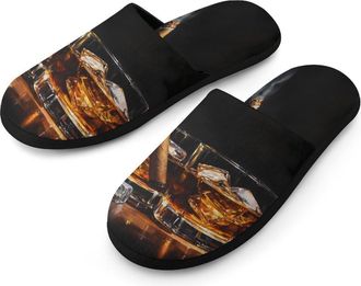 Generic Cigar Whiskey Wine Mens Flannel Slipper Soft Comfy House Shoes Non Slip Winter Warm Indoor Outdoor Slippers