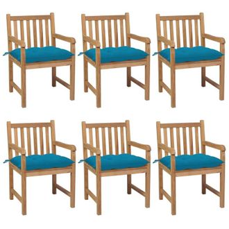 vidaXL Sillas De Jard&iacute;n 6 Uds Madera Maciza De Teca Cojines Azul Claro Vidaxl