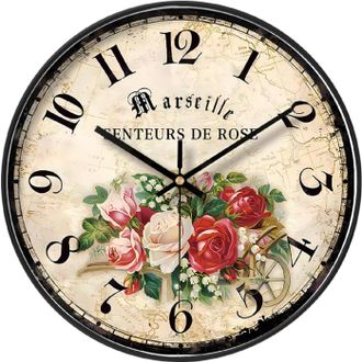 OEM Reloj De Pared De Jard&iacute;n De 12 Pulgadas, Flores Coloridas, Estilo Retro Chic, Elegante Y Silencioso, Sin Tictac, Adecuado Para Decorar La Sala De Esta