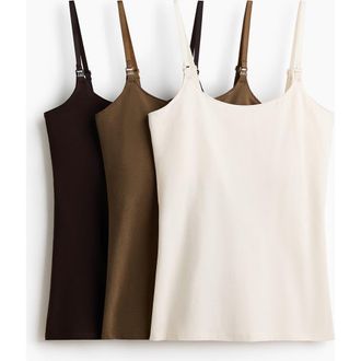 H&M Mama 3-pack nursing camisole tops in Dark Brown/khaki Green at Nordstrom, Size X-Small