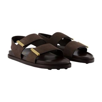 Tod's Womens Calfskin Leather With Gold-Tone Detailing Sandals Brown