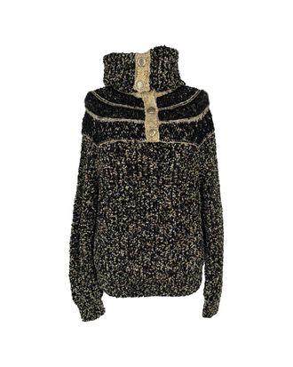 Chanel Gold Accent High-Neck Button Sweater, Size Int Xs (Authentic Pre-Loved)