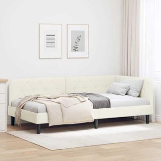 vidaXL vidaXL Cornice del letto ad angolo Crema 100 x 200 cm Velluto
