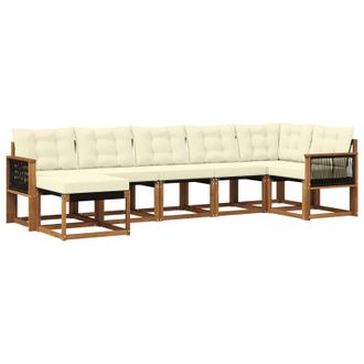 vidaXL Conjunto De Sof&aacute;s De Exterior Con Coj&iacute;n 7 Pcs Natural Y Crema Vidaxl
