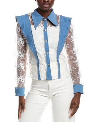 Gracia Lace & Denim Button-Up Shirt