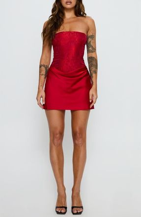 Princess Polly Jenevieve Strapless Drape Satin Minidress in Red at Nordstrom, Size 10