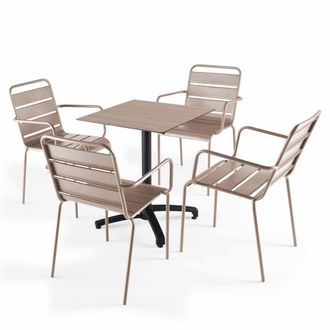 Oviala Mesa reclinable 60x60 cm roble claro y 4 sillones metal topo