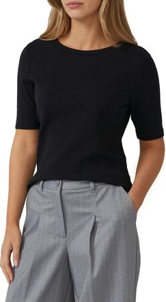 s.Oliver T-Shirt S.OLIVER, Damen, Gr. 46, schwarz, Rippware, Obermaterial: 95% Baumwolle, 5% Elasthan, unifarben, regular fit normal, Rundhals, Shirts T-Shirt,