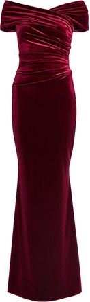 Talbot Runhof Ruched Velvet Gown - Burgundy - 42 (UK16 / XL)
