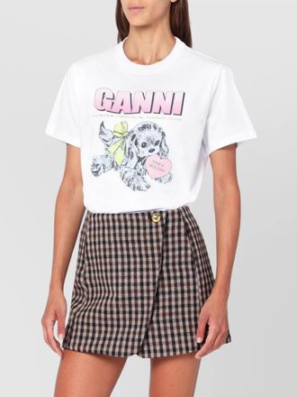 Ganni graphic print crew neck short sleeve top