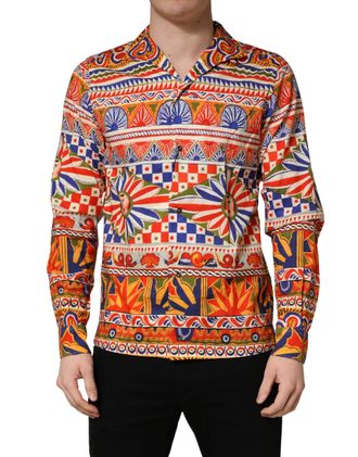 Dolce & Gabbana Multicolor Sicilian Carretto Twill Cotton Men Shirt Black
