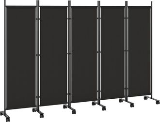 OUTSUNNY Biombo Plegable De 5 Paneles Con 12 Ruedas, 252x170 Cm, Biombo Separador De Ambientes Con Clips De Conexi&oacute;n Para Montaje Personalizado, Negro