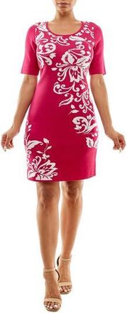 Nina Leonard Jacquard Sweater Dress in Dragon Fruit/Ivory at Nordstrom Rack, Size X-Large