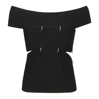 Alexander McQueen Overhemden, Dames, Zwart, S, Leer, Cut-out Off-Shoulder Top