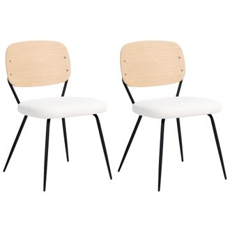 Beliani Conjunto De 2 Sillas De Comedor De Boucl&eacute; Con Patas De Hierro Negras Sin Reposabrazos Tapones Para Las Patas Dise&ntilde;o Minimalista Moderno Blanco Crema E