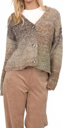 Sadie & Sage Smiley Ombre Fuzzy Knit Cardigan In Olive Brown