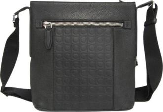 Ferragamo Pre-owned Gancini Gg 24 0866 Crossbody Bag - Heren - Vintage Schoudertas - Zwart - ONE Size - Leer - Vintage